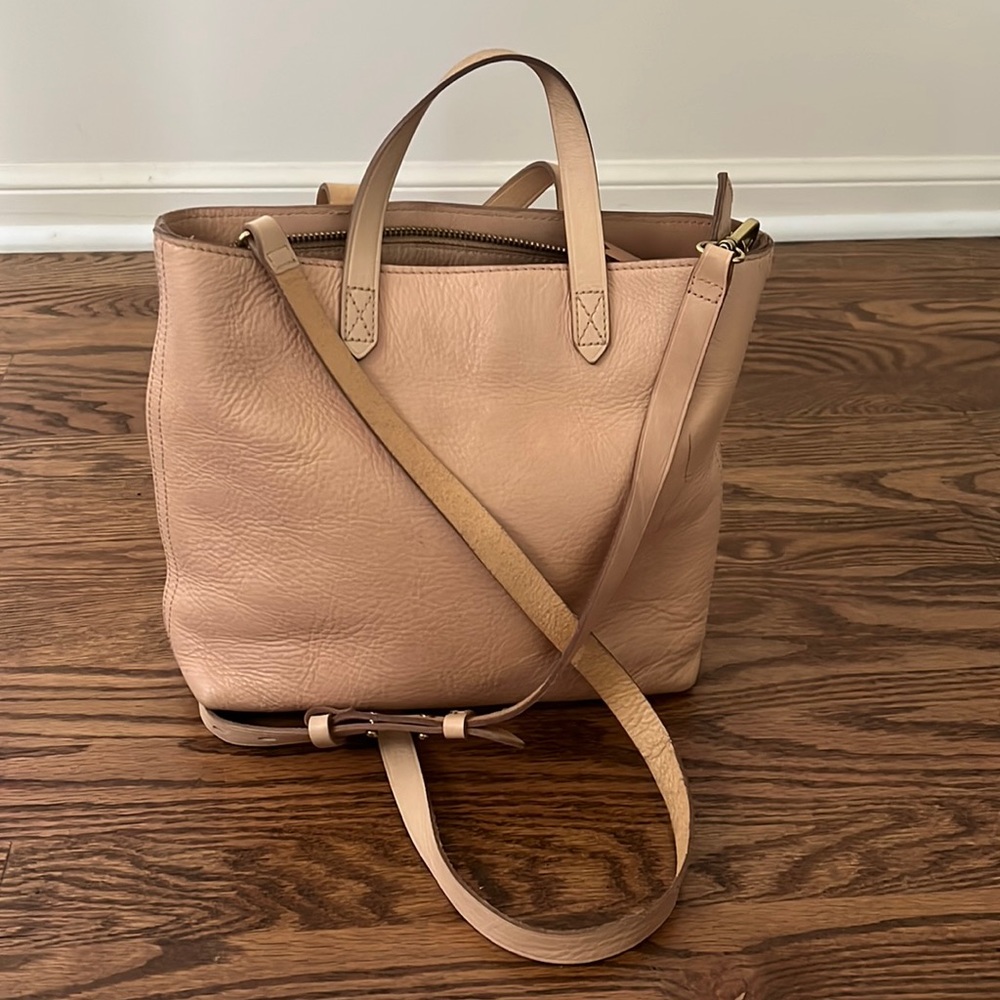 Madewell Light Beige Leather Small Transport Tote Crossbody Bag Purse